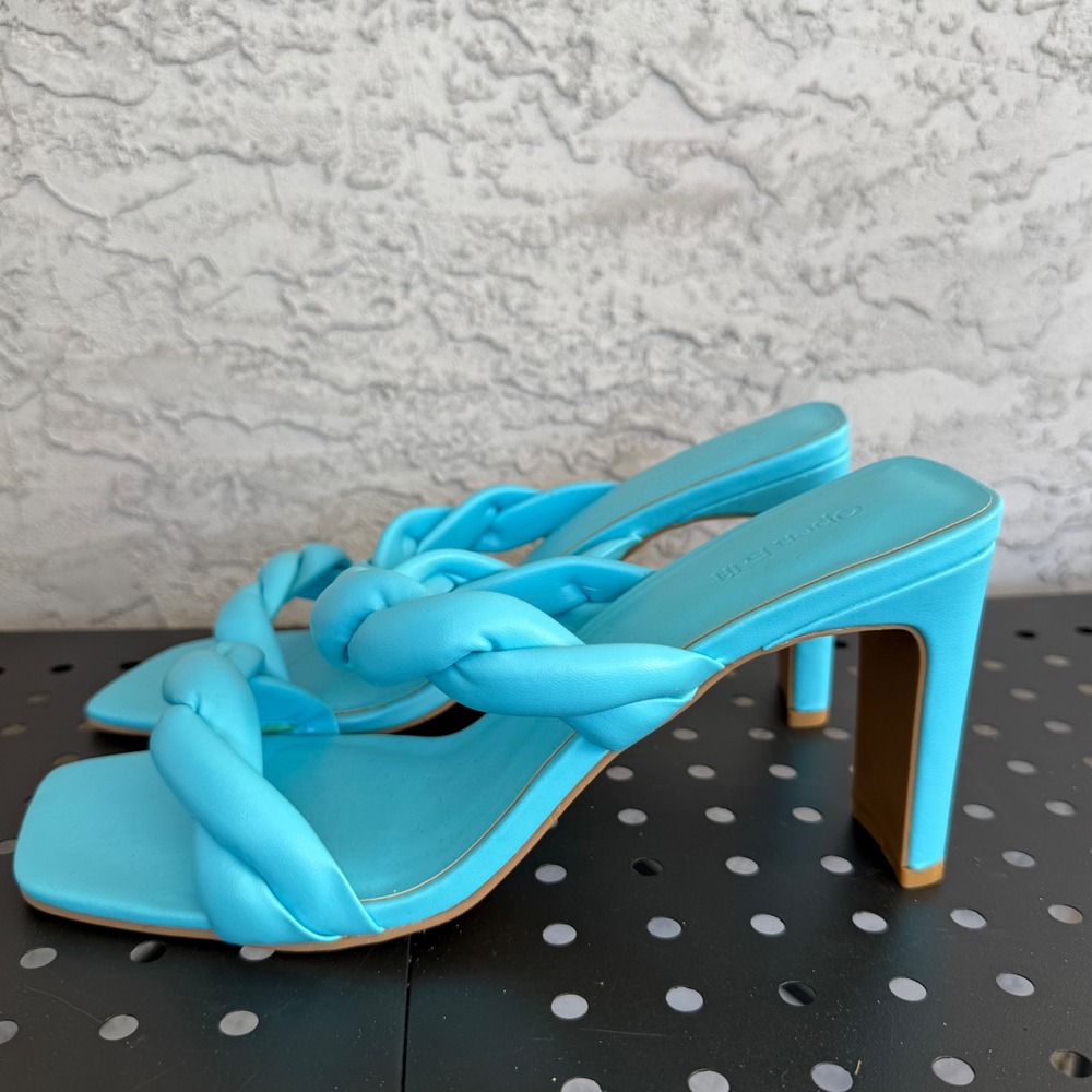 Open Edit Remmy Twist Sandals‎ Womens 10 Turquoise 4" Heel Summer NEW
